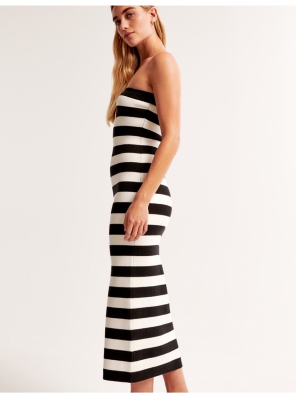 NWT Abercrombie & Fitch Strapless Black and White Striped Knit Bodycon Dress